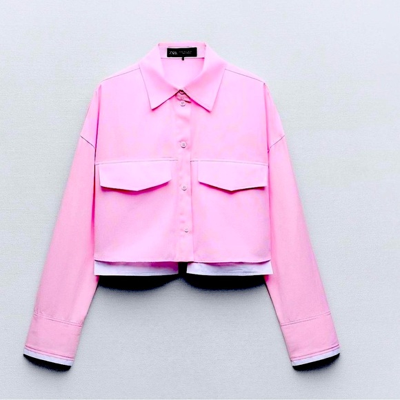 Zara Tops - ZARA CROP OXFORD SHIRT, striped pastel pink
